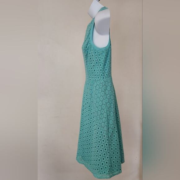 NICOLE BY NICOLE MILLER Green Teal Eyelet Sleeveless A-line Mini Dress Size 4 - Picture 2 of 10